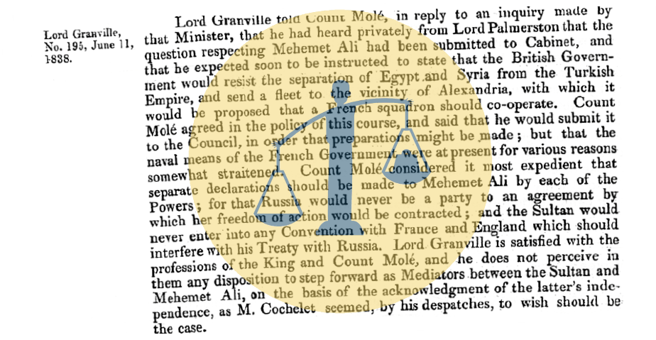 وثائق الأرشيف البريطاني: يجب على أوروبا إنقاذ الدولة العثمانية من مصر برقية 195 من وثائق الأرشيف البريطاني