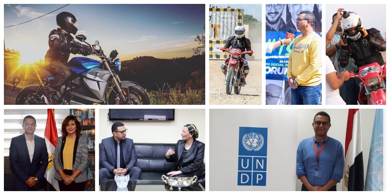 100 مصر.. علي عبده يحقق 3 أرقام قياسية ويروج لرؤية مصر 2030 فوق دراجته الكهربائية علي عبده و 100 مصر