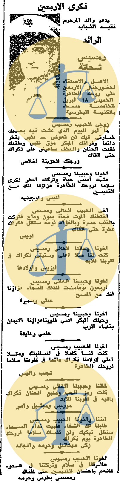 الخطاط محمد حمام و17 إبريل “عن صفحة الوفيات في يوم موته بعام رحيله من الأهرام” صفحة الوفيات