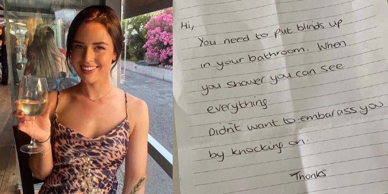 رسالة من جار مجهول .. تطالب جارته أن تضع ستارة للحمام لأنه يراها عارية الجيران