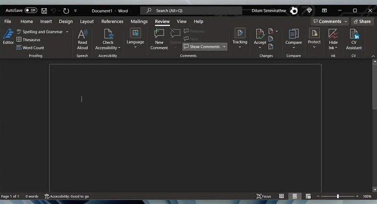 تفعيل الوضع الليلي في Word