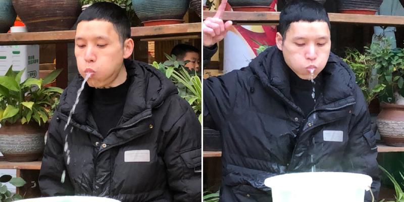 نافورة بشرية يرش المياه من فمه باستمرار لمدة ست دقائق محققًا رقم قياسي رقم قياسي